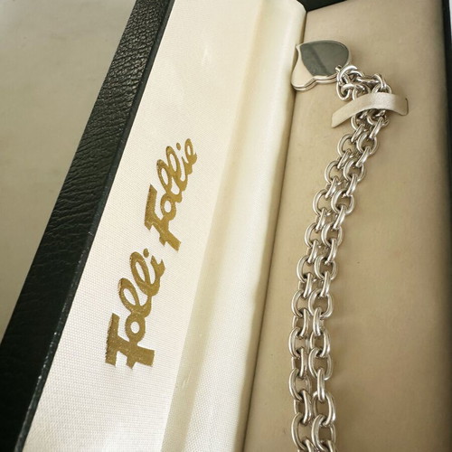 Vintage Folli Follie silver chunky chain necklace with heart like new
