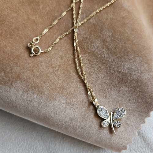 Gold necklace 585 14K with butterfly pendant, 45 cm