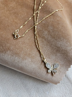 Gold necklace 585 14K with butterfly pendant, 45 cm