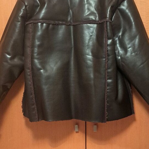 Brown faux leather jacket with fur like new, size L