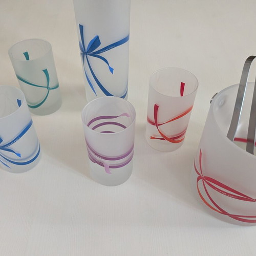 Emanuel Ungaro vintage barware set, frosted glass, 6 pieces