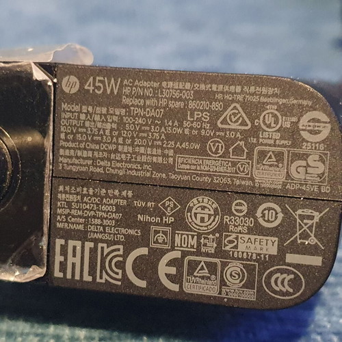 HP Laptop Charger USB-C 45W like new, model TPN-DA07