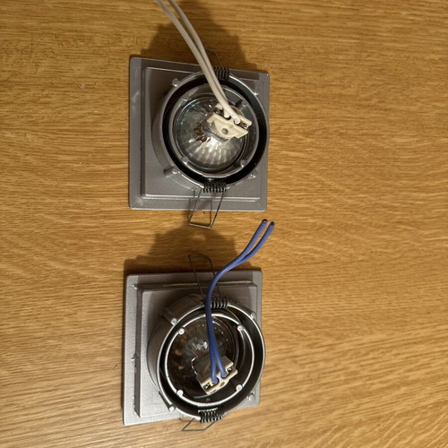 Set of 2 square recessed ceiling spotlights, grey metallic