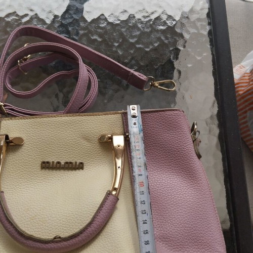 Shoulder bag used, beige and purple