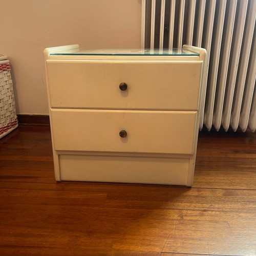 Wooden bed set with mattress and nightstand used