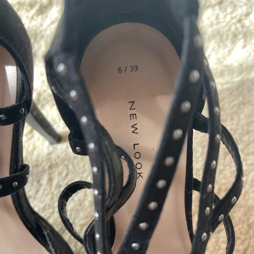 New Look black faux suede pumps with straps and studs, used, size 39