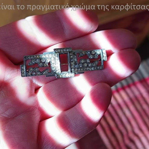 Art Deco brooch used, collectible, silver with zircon