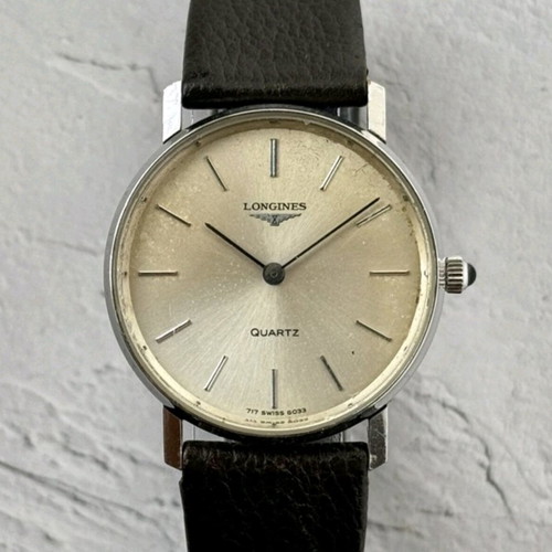 Longines Quartz 717 6033 vintage unisex dress watch used, brown leather strap