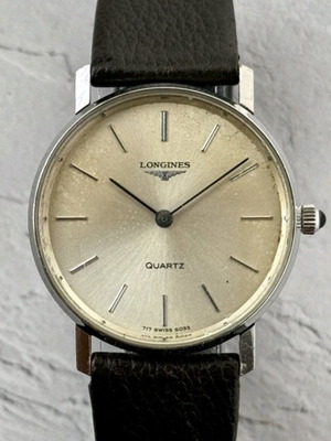 Longines Quartz 717 6033 vintage unisex dress watch used, brown leather strap