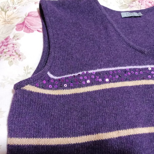 Wool vest purple used with embroidered sequins and striped pattern