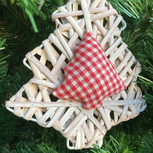 Wooden tree ornament new with white fabric tree