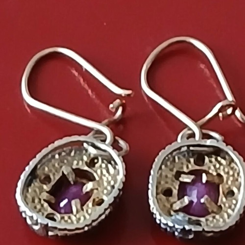 Earrings with rubies and diamonds vintage cut in 9k gold and 925 silver like new