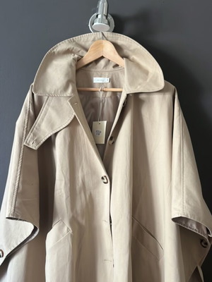 Cotton poncho trench coat new, beige, size M