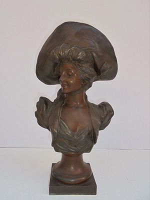 Metal Patinated Girl Statue French, About One Century Old