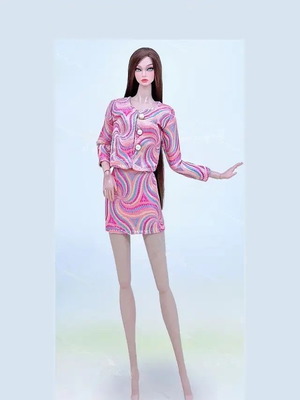 60's Lady doll clothes new with pink printed blouse and skirt