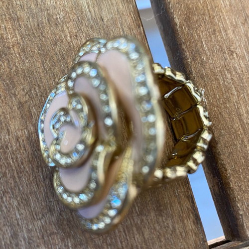 Faux ring pink with zircons and gold details new