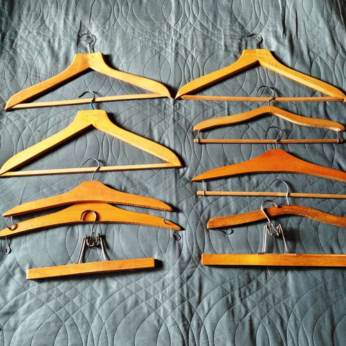 Wooden hangers used, pack of 10, vintage 1950-60 for jackets and trousers