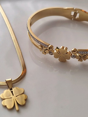 Jewelry set with necklace and bracelet made of gold-plated stainless steel new