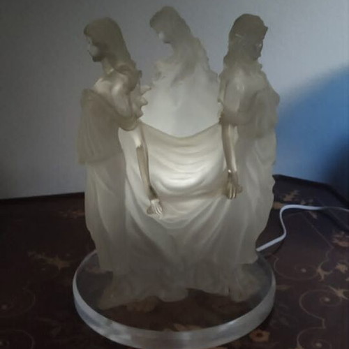 Italian Art Nouveau Deco Crystalline Triptych Three Dancing Ladies by Crosa Italy like new