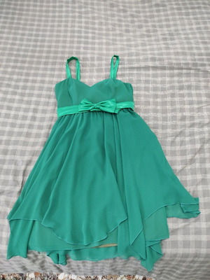 Women's dress used, emerald muslin with satin belt