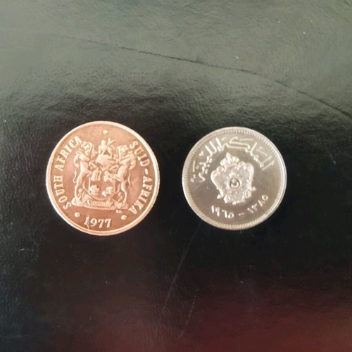 South Africa 2 Cents and Libya 10 Milliemes coins like new
