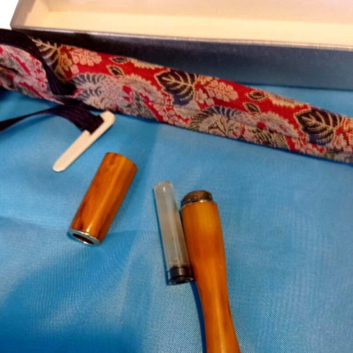 Bakelite Cigarette Holder Used Amber Look with Case and Box