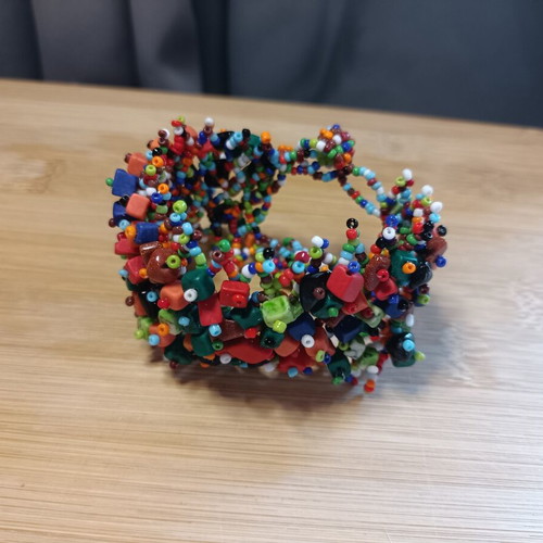 Wide bracelet with multicolored beads