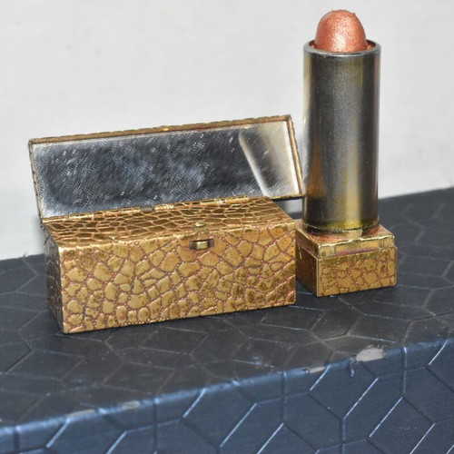 Vintage brass lipstick case with mirror used, retro vanity