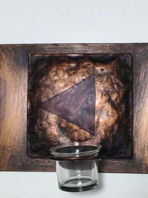 Decorative wall sconce with candle holders like new, oxidized copper finish