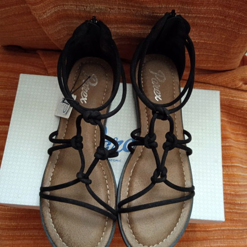 Parex Black Gladiator Flat Sandals Size 40 New