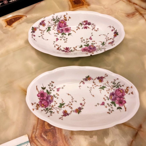 Titov Veles porcelain serving platters with purple flowers, set of 2