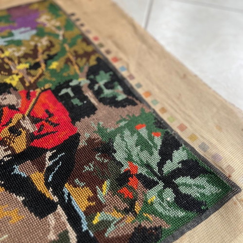 Broderies Royales embroidered textile painting used, handmade gobelin 120x60cm