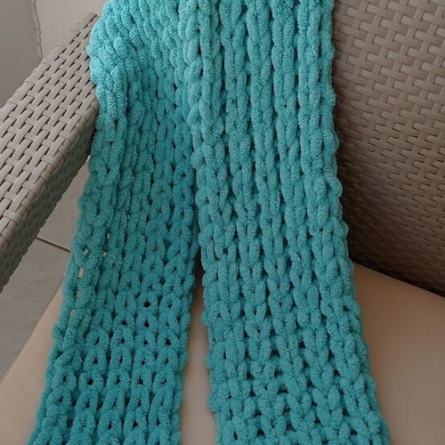 Handmade Alize Puffy Scarf turquoise, made to order