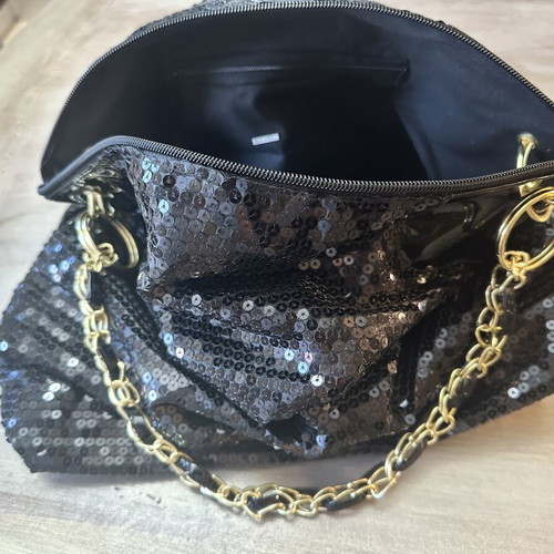 Bag shoulder black with gold chain new