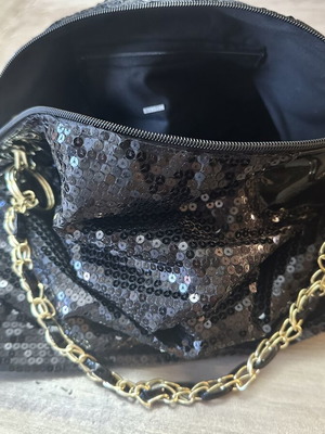 Bag shoulder black with gold chain new