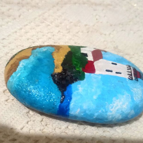 Hand-painted lighthouse stone with acrylic colors