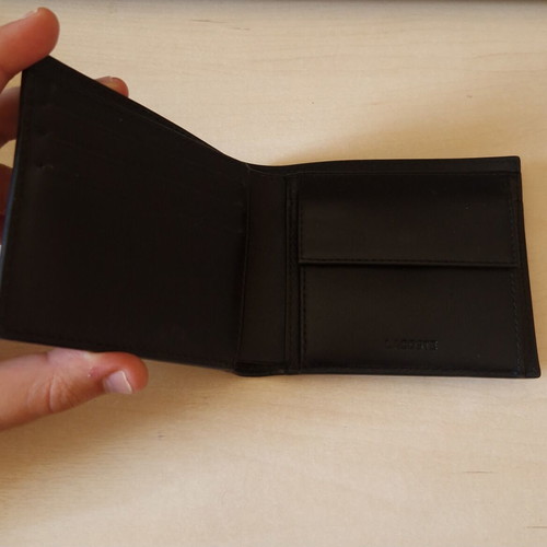 Lacoste leather wallet, black, card and coin holders