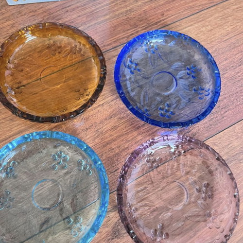 Glass Dessert Plates Set new, colorful