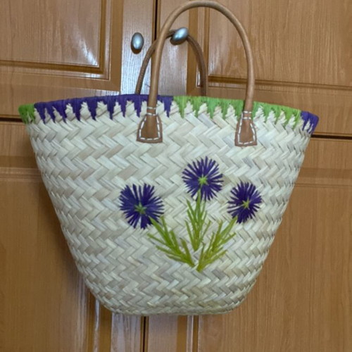 Handmade beach bag large, beige straw