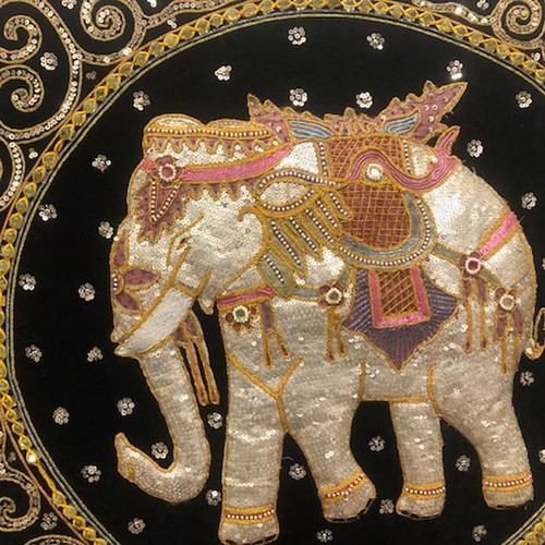 Hand-Embroidered Burma Textile Art with Gold Thread from Thailand 85x135