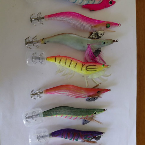 Squid jigs used, set of 8, sizes 2.5 to 3.5