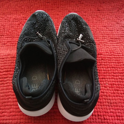 Fred women's black sneakers with rhinestones and white sole