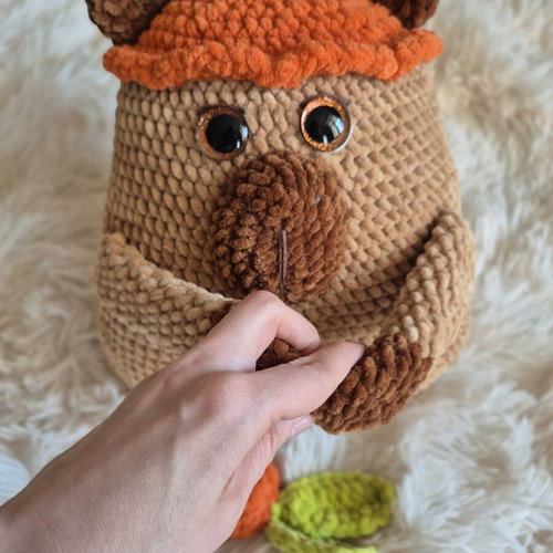 Handmade Crochet Capybara Plush Toy with Carrot, Brand New