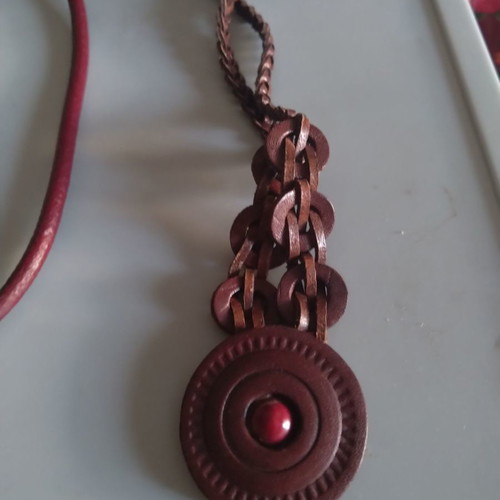 Genuine leather necklaces with stones and crescent necklace set of three