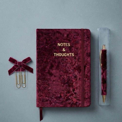 Notebook set with pen and paper clips, burgundy, new