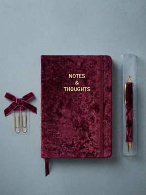 Notebook set with pen and paper clips, burgundy, new