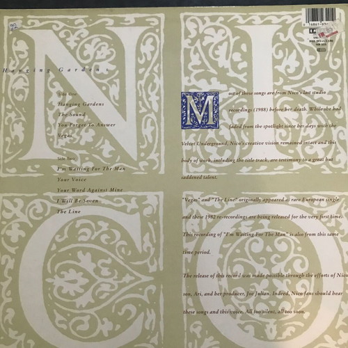 Vinyl Nico – Hanging Gardens, Art Rock, Goth Rock, Gothic LP in like new condition