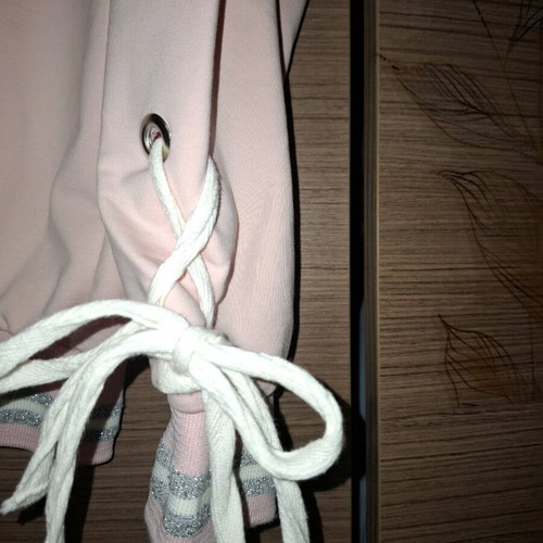 Coocu women's sweatshirt used, pink with lurex stripes on sleeves