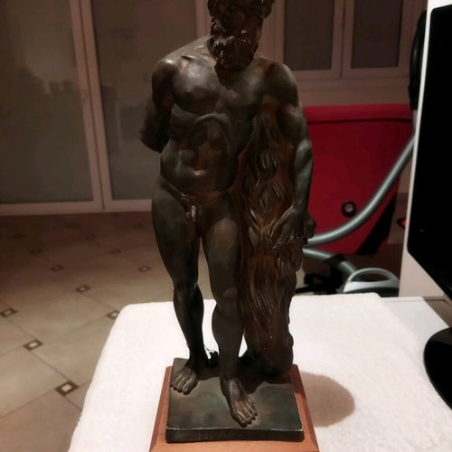 Heracles alabaster statue with green patina oxidation effect