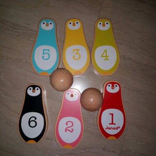 Penguins Skittles Game wooden toy like new by Janod